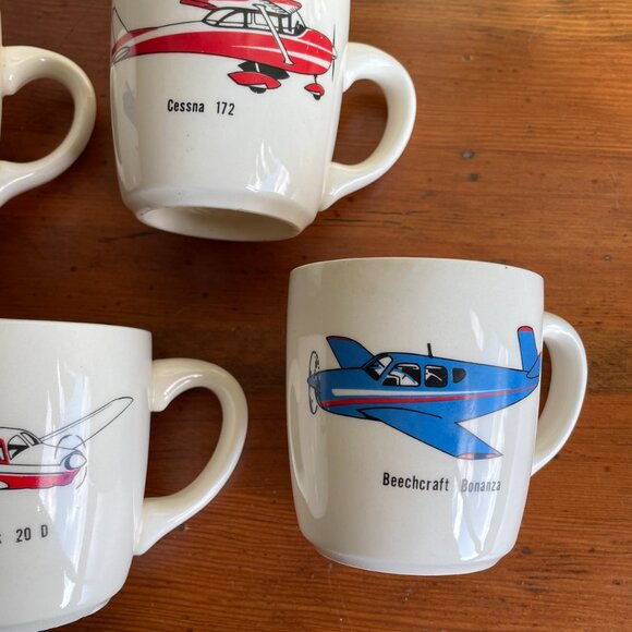 Vintage Airplane Ceramic Gold-Rim w/Handle Coffee Cup Mugs - Picture 4 of 6